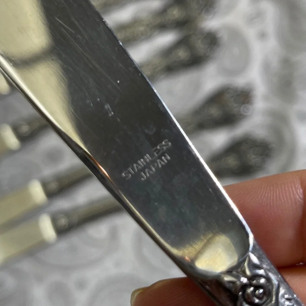 Normandy Rose Stainless Steel Dinner Knives Set of 7 Japan Floral Pattern